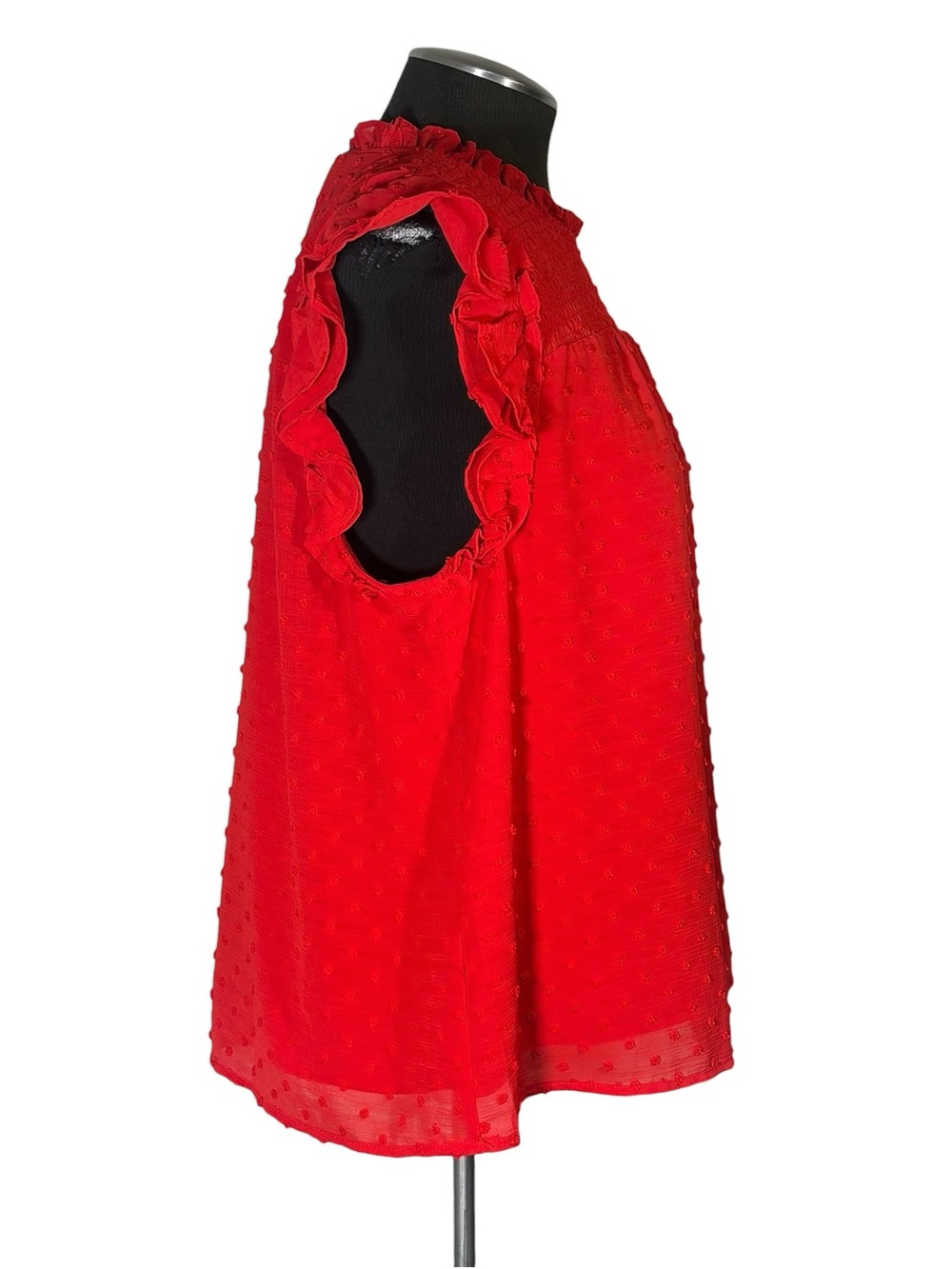 🆕 Cece – Fireball Red Clip Dot Ruffle Flutter Top – Macy’s - Large - Picture 5 of 10